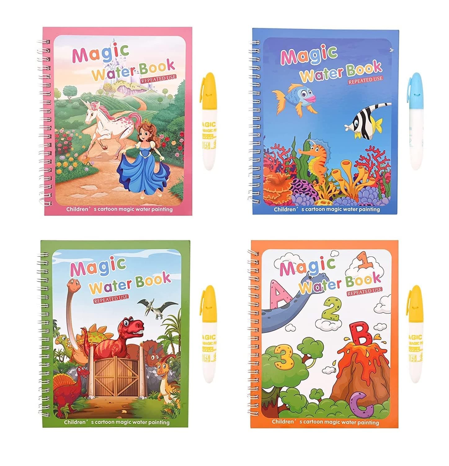 Joyzzz Magical Water Coloring Book, 4 Pack Alphabet Magic Coloring Book with Water Reusable Drawing Book for Toddler, Kids Magic Painting Books for Cartoon Animals Doodle Game, Children Gifts