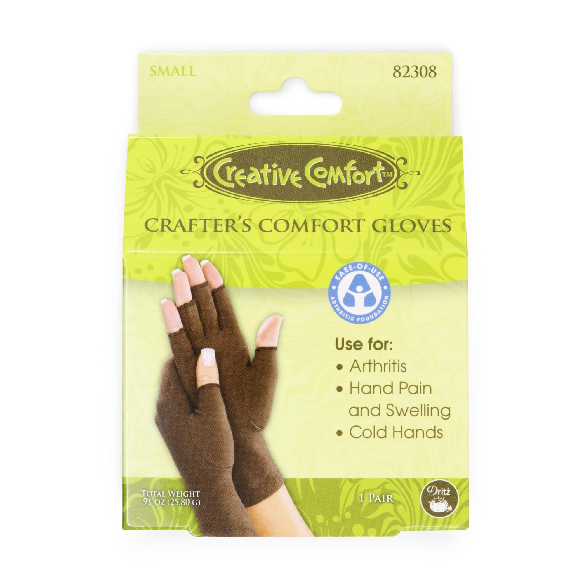 Dritz Comfort, 1 Pair, Size Small Crafters Glove, 2 Count (Pack of 1), Brown