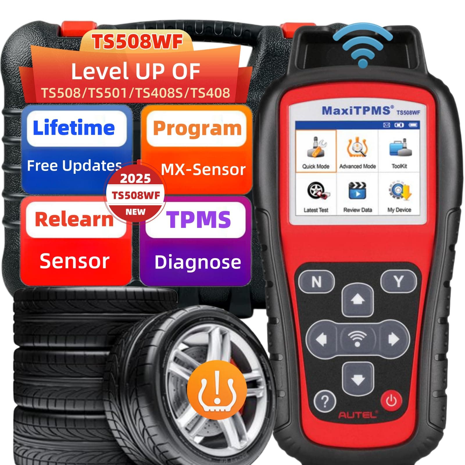 MaxiTPMS TS508WF TPMS Relearn Tool, Upgrade of TS508 / TS408 TPMS Tool, Activate/Relearn All Sensors, Program Autel Sensors, TPMS Reset/Diagnosis, Read/Clear TPMS Code, Free Lifetime Update