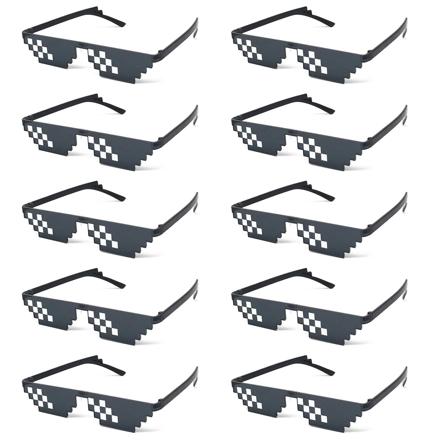 10 Pieces Thug Life Party Sunglasses Pixelated Mosaic Eyewear Black for Unisex Adults Men and women