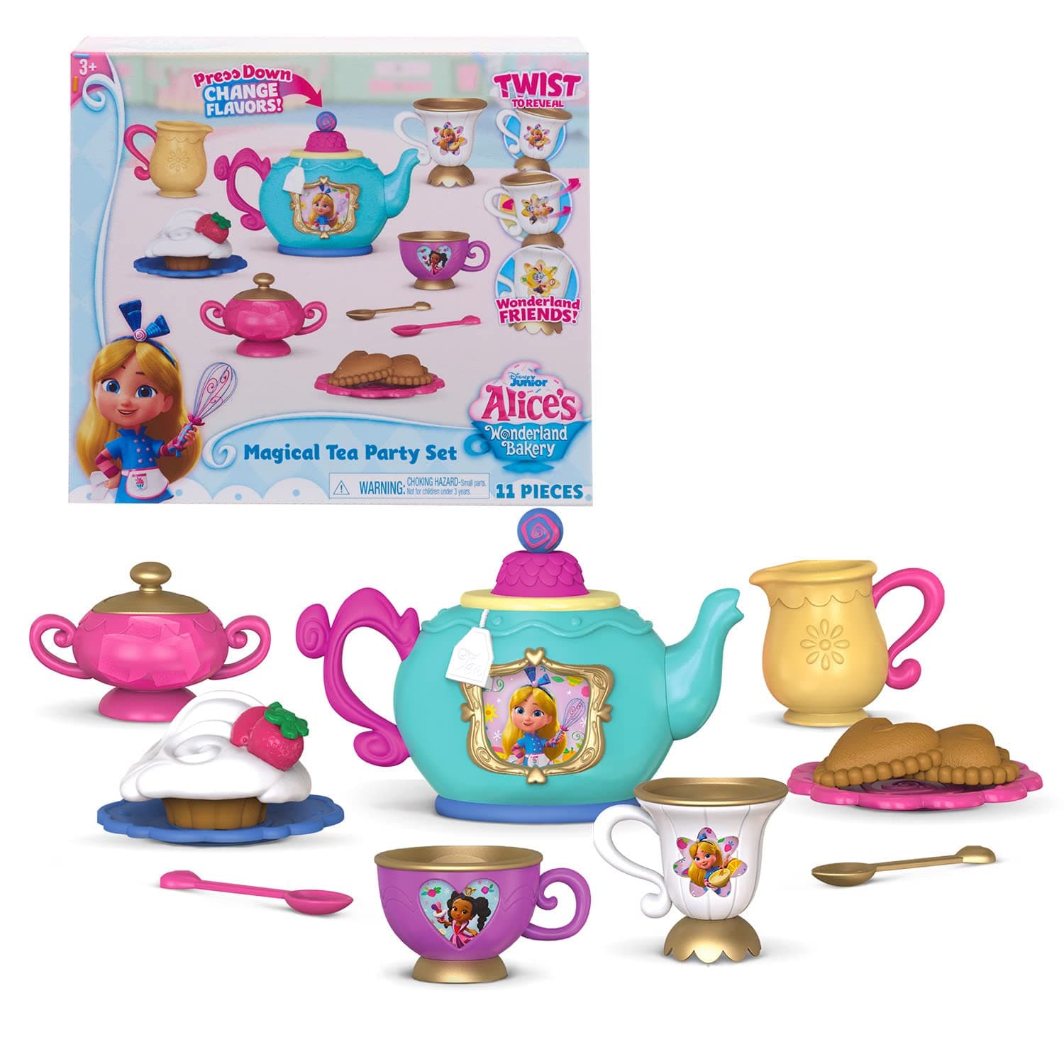 Disney Junior Alice’s Wonderland Bakery Tea Party, Kids Tea Set for 2, Officially Licensed Kids Toys for Ages 3 Up by Just Play