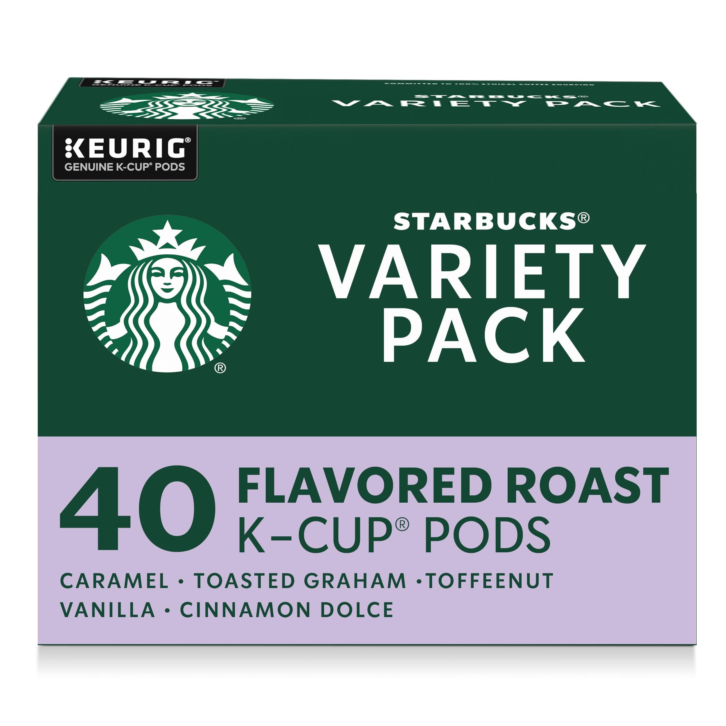 Starbucks K-Cup Coffee Pods, Flavored Hot or Iced Coffee, Variety Pack, 40 Keurig Pods