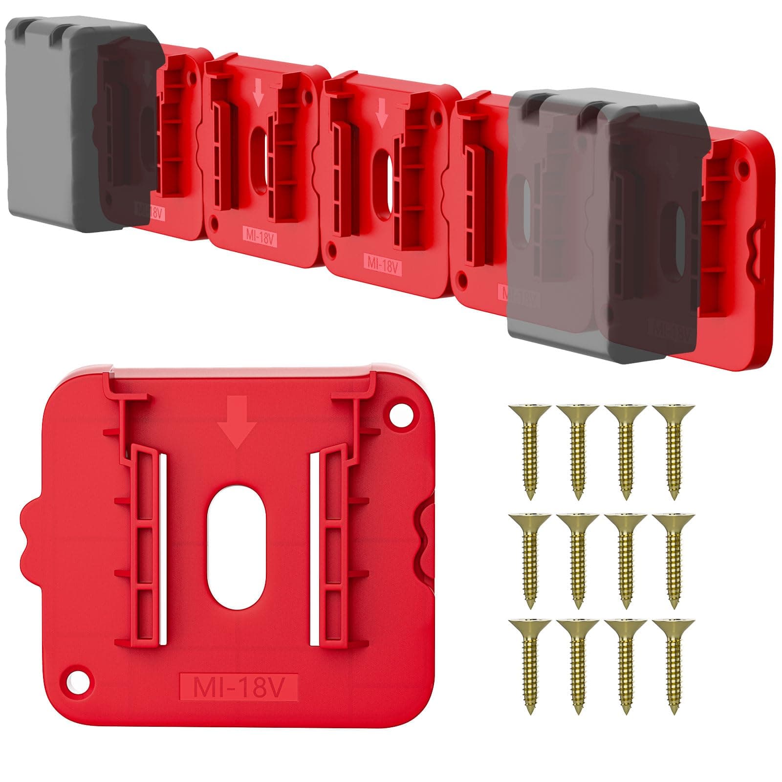 Crtbelfy Battery Holder for Milwaukee M18 18V Batteries, Wall Mount Battery Storage for Work Van, Shelf, Toolbox - 5 Pack