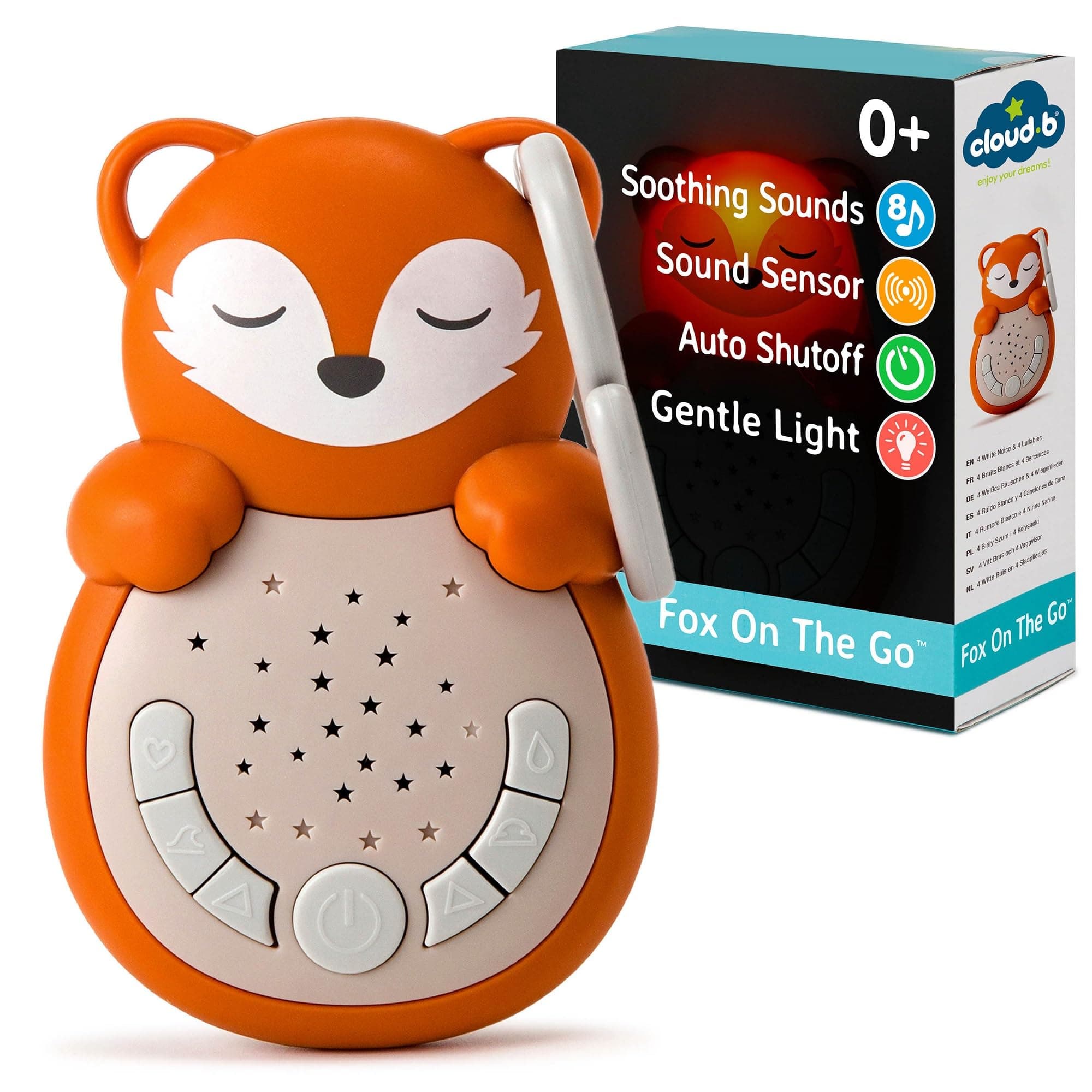 Travel Comforting Sound Machine w/Calming Light | 4 White Noise and 4 Lullabies | Re-Activating Smart Sensor | Sweet Dreamz On the Go™ - Fox