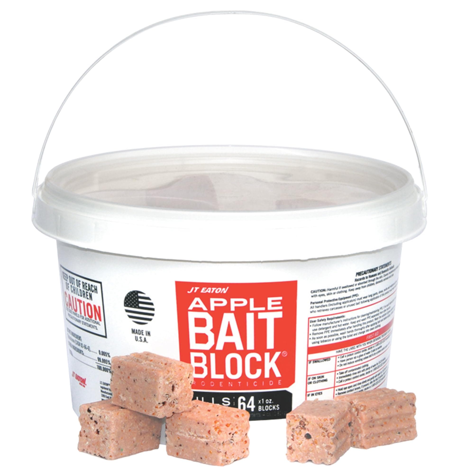JT Eaton J T Eaton 704-AP Block Anticoagulant, Apple Flavor, for Mice and Rats (Pail of 64) rodenticide Bait