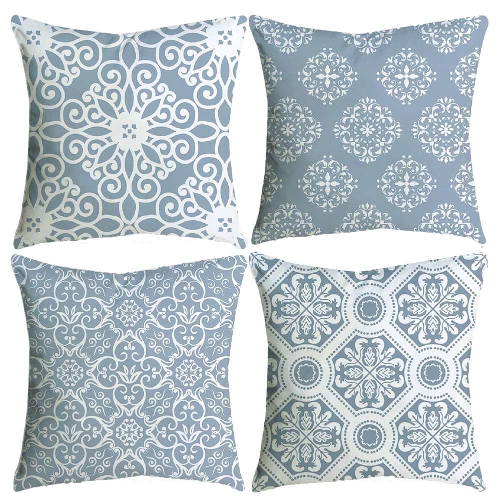 BCKAKQA Throw Pillow Covers 18 x 18 inch Grey Vintage Mandala Cushion Covers Soft Polyester Square Decorative Throw Pillow Case for Living Room Sofa Couch Bed Pillowcases 45cm x 45cm Set of 4