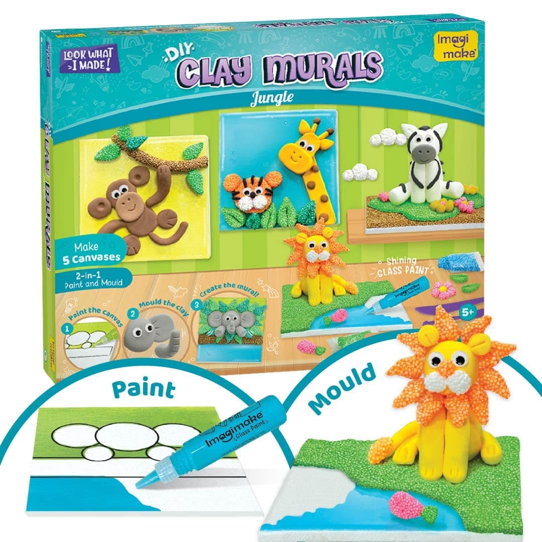 ImagimakeClay Murals - Jungle - Modelling Clay & Glass Paint - 5 Designs - Art & Craft Kit - Age 5 Years+