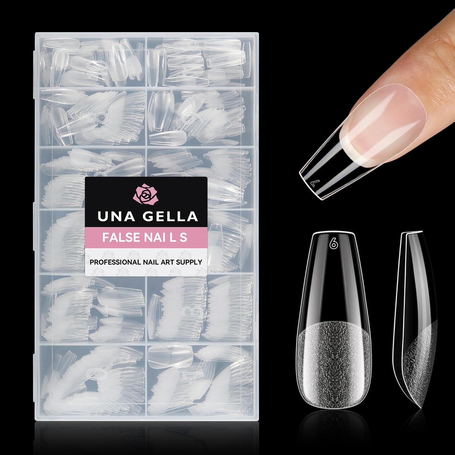 UNA GELLA Coffin Nails Tips, 216 PCS Soft Gel Nail Tips Coffin Half Matte Full Cover False Nails Pre-shaped Clear Acrylic Press on Nails Medium for Nail Extensions Home DIY Salon, 12 Sizes