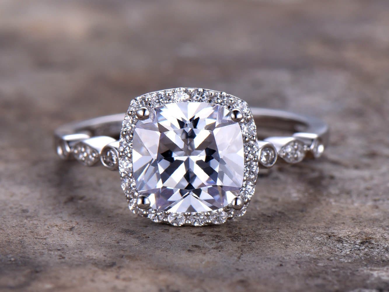 2.5ct Cushion Cut Engagement ring,925 sterling silver art deco wedding band,8mm CZ Bridal ring,Retro vintage,antique white gold plated,Man Made diamond CZ ring,any size