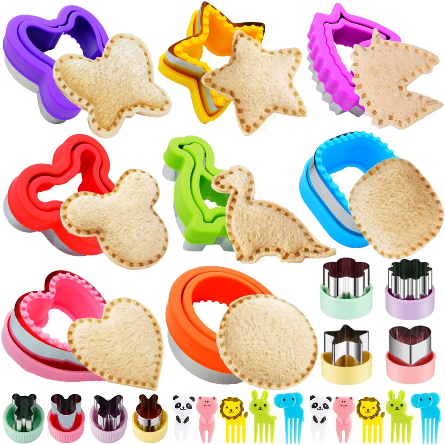 Uncrustable Sandwich Cutter, 26Pcs Sandwich Cutter and Sealer, Crustless Sandwich Cutter Heart Star Unicorn Dino Butterfly etc, Lunch & Bento Box Accessories