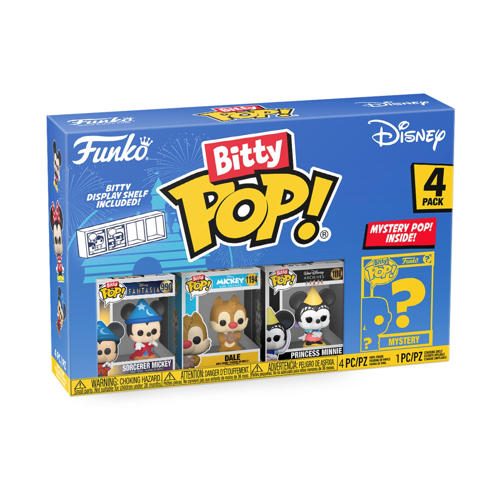 Bitty POP! 4 Pack: Disney - Sorcerer Mickey - Dale - Princess Minnie - Mystery Mini Figure - Styles may vary And A Surprise Mystery Mini Figure - 0.9 inch (2.2 cm) Collectable - Gift Idea
