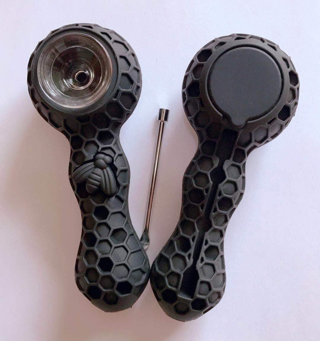 Unbreakable Honeycomb Silicone Straw with Clean Cover and Decorative Bowl Inside (Black) (Black) (Black) (Yellow Black) (Black)