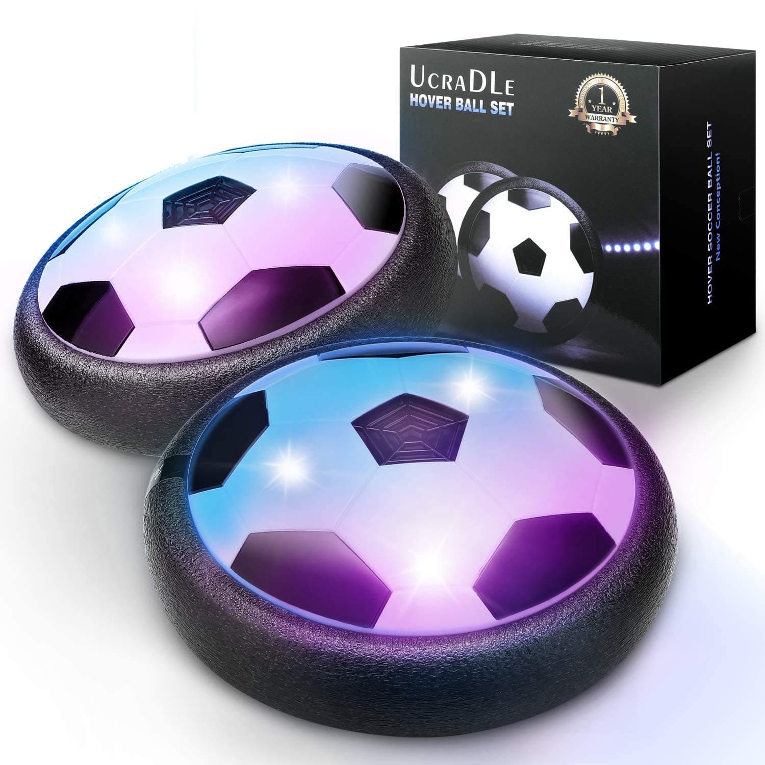 Ucradle Hover Football, 2 Packs Hover Soccer Ball Kids Toys Hover Ball Indoor Outdoor Summer Sport Ball Game with LED Light and Foam Bumper, Perfect Air Soccer Toys for Boys and Girls