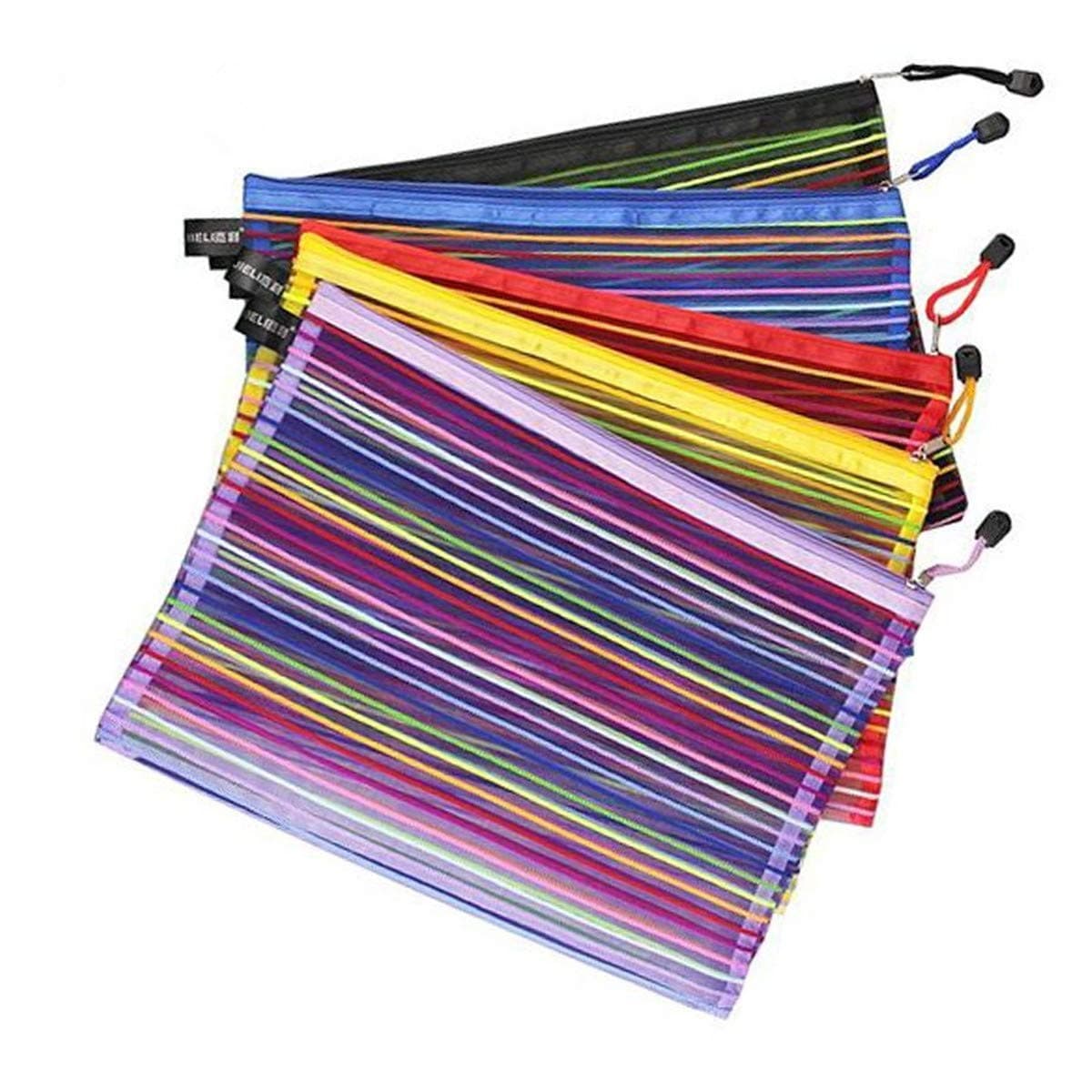 Zipper File Bags Mesh Pouch Bags Multipurpose Document File Holder Travel Pouch File Folder Travel Cosmetics Makeup Storage Bags 5pcs(A4) 33X24.5CM