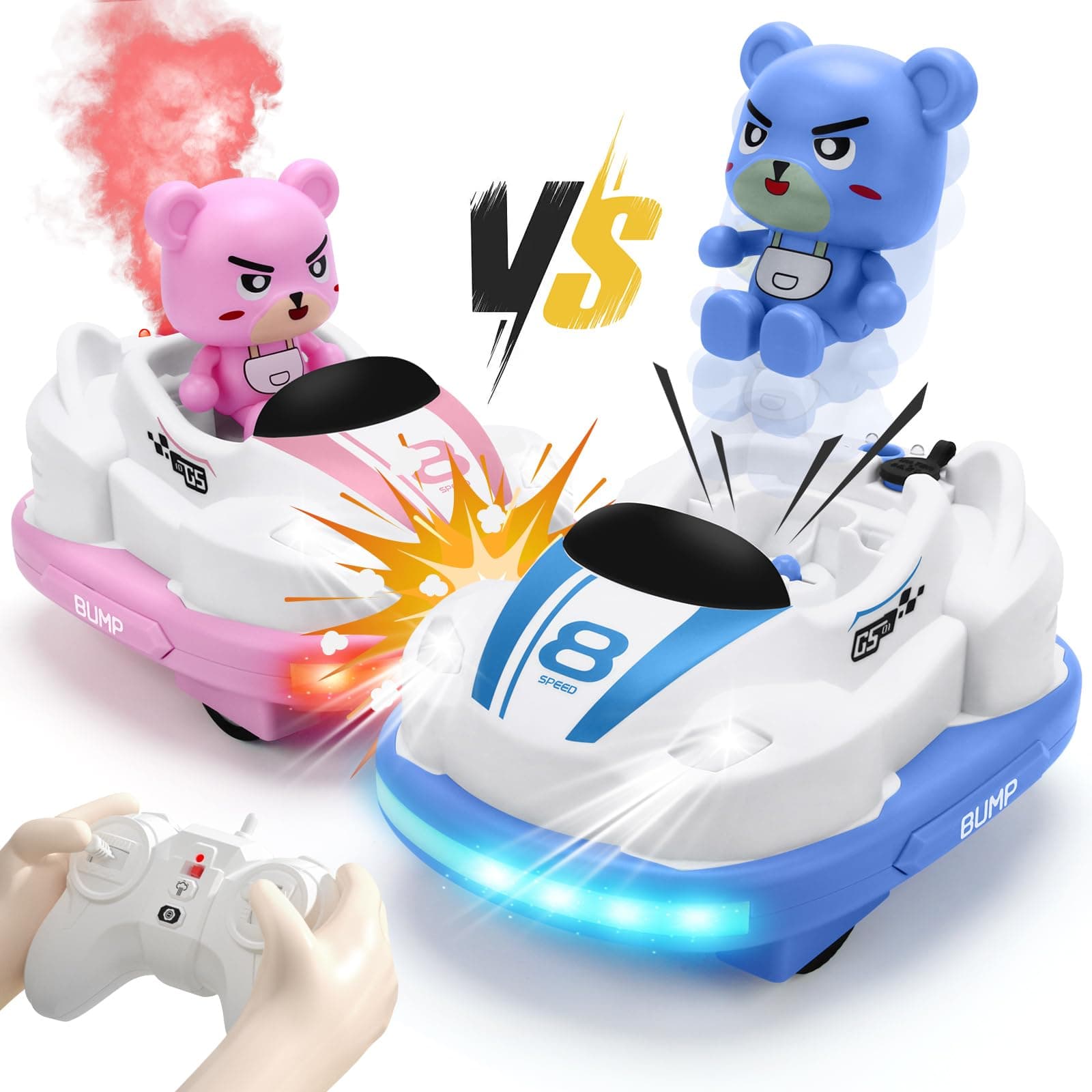 Kids Remote Control Cars - Battle RC Bumper Cars Set of 2, Ejecting Effect Remote Controlled Bumper Car Toys for Toddlers 3 4 5 6 Years Old Boys Girls Gifts, RC Stunt Car with Lights&Music