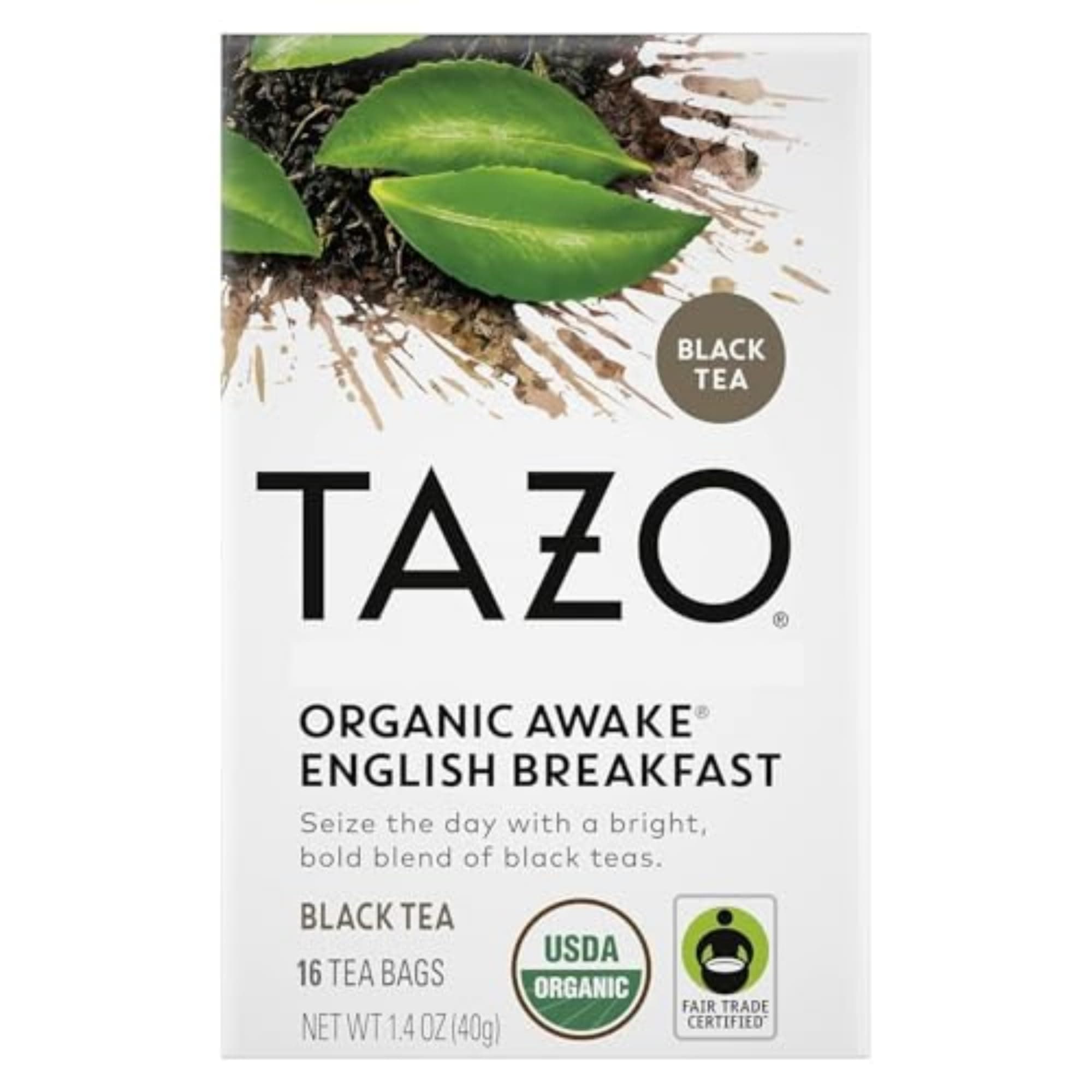 TAZO Organic Awake English Breakfast Black Tea, Black tea with Caffeine, 16 Total Bags