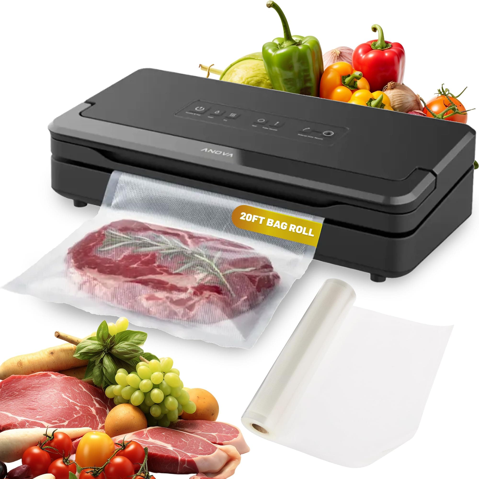 Anova Culinary Precision Vacuum Sealer Pro with 1 Vacuum Pack for Vacuum Cooking and Food Storage Black Medium Anova Precision Vacuum Sealer Pro ANVS02-US00