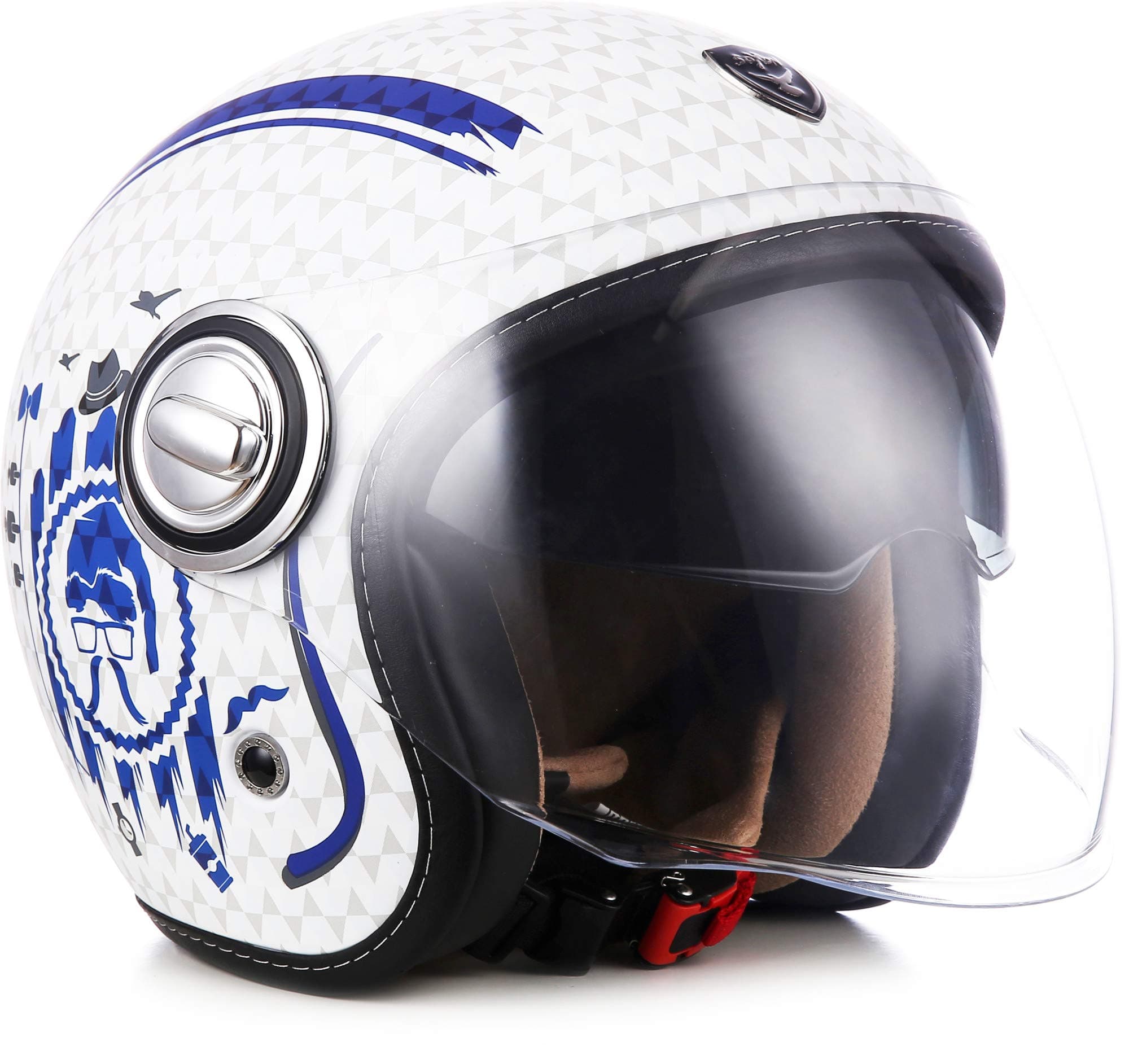 Soxon® SP-888 "Night" Jet Helmet, Motorcycle Helmet, Scooter Helmet, Moped Helmet, Chopper Retro Vespa Vintage Pilot · ECE 22.05 Sun Visor Quick Release SlimShell Bag XS - XL (53-62 cm)