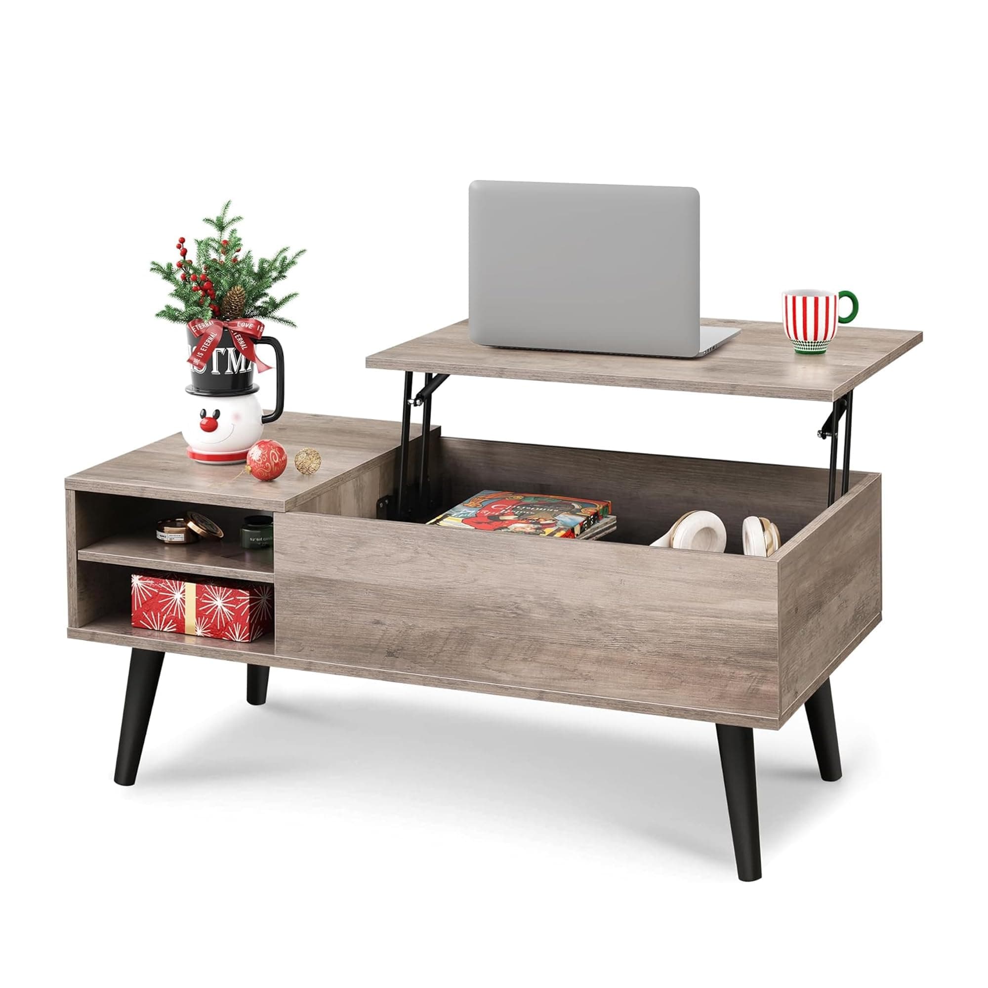 WLIVE Lift Top Coffee Table with Storage for Living Room,Small Hidden Compartment and Adjustable Shelf,Mid Century Modern ,Wood,Greige, ACJ009HX