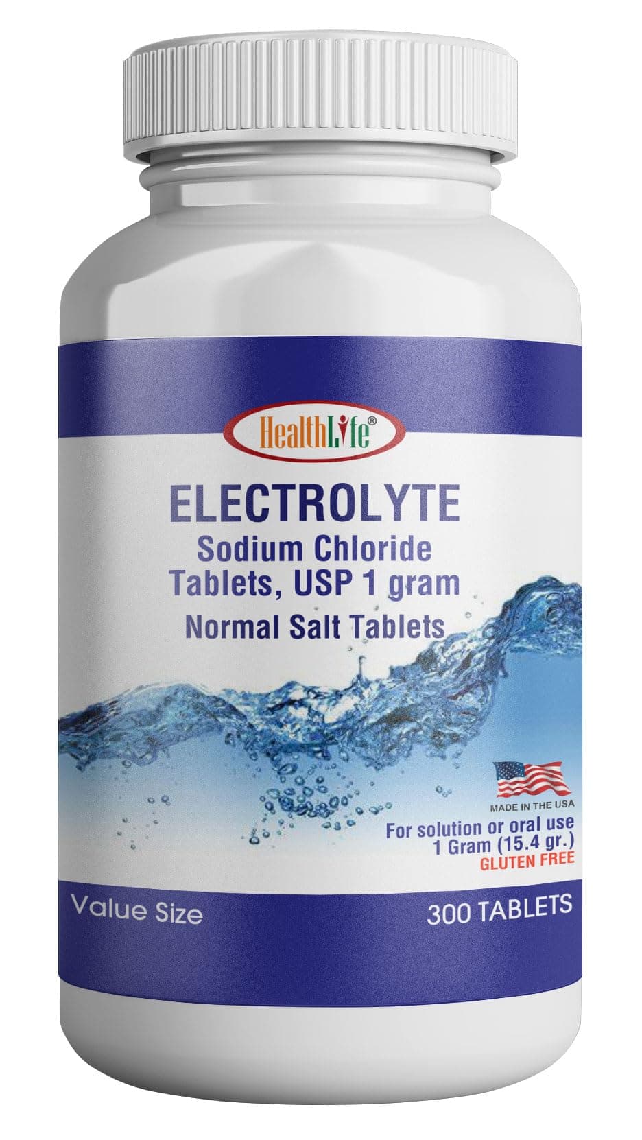 Health Life Sodium Chloride Tablets 1000mg Vitamin | 300 Count | Normal Salt Tablets | Sodium Mineral Supplement (15.4gr.) | Electrolytes Replenisher Hydration Drink