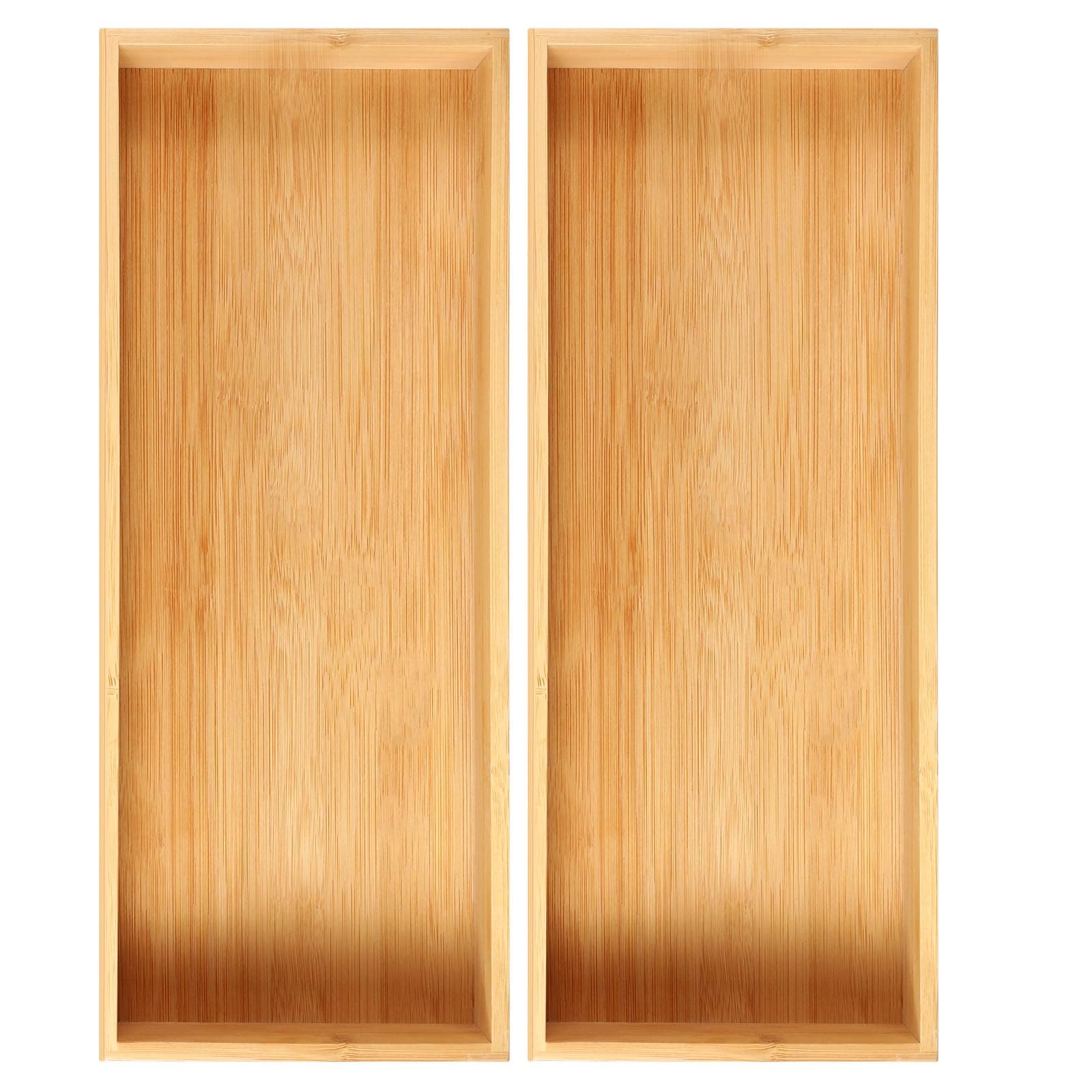 Fabsome Kitchen Utensil Drawer Organizer, Bamboo Silverware Cutlery Flatware Organizer Bins, Wooden Container Storage Trays for Bathroom Vanity Junk Drawer, 15" x 6" Set of 2