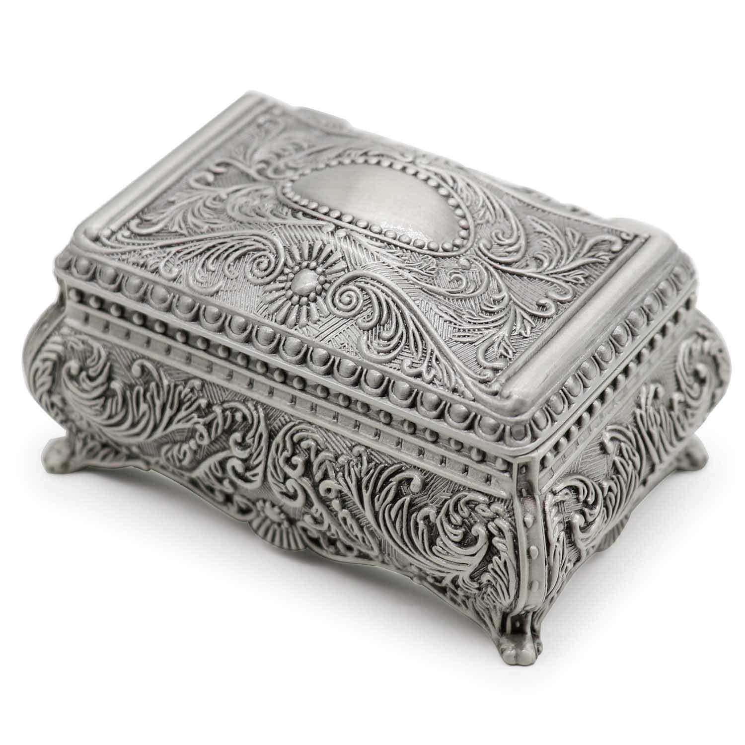 AVESON Rectangle Antique Metal Jewelry Box Trinket Storage Organizer Gift Box Chest String Case Floral Engraved for Girls Women Women Small