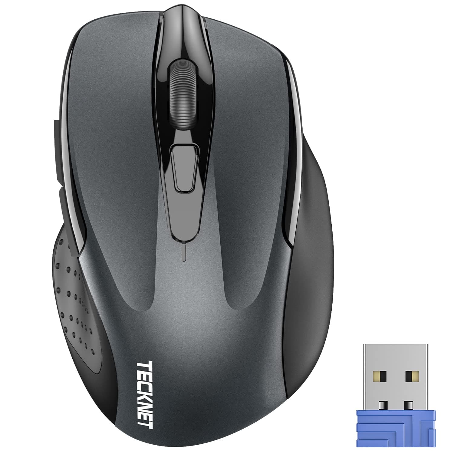 Wireless Mouse, 2.4G Ergonomic Optical Mouse, Computer Mouse for Laptop, PC, Computer, Chromebook, Notebook, 6 Buttons, 24 Months Battery Life, 2600 DPI, 5 Adjustment Levels - Grey