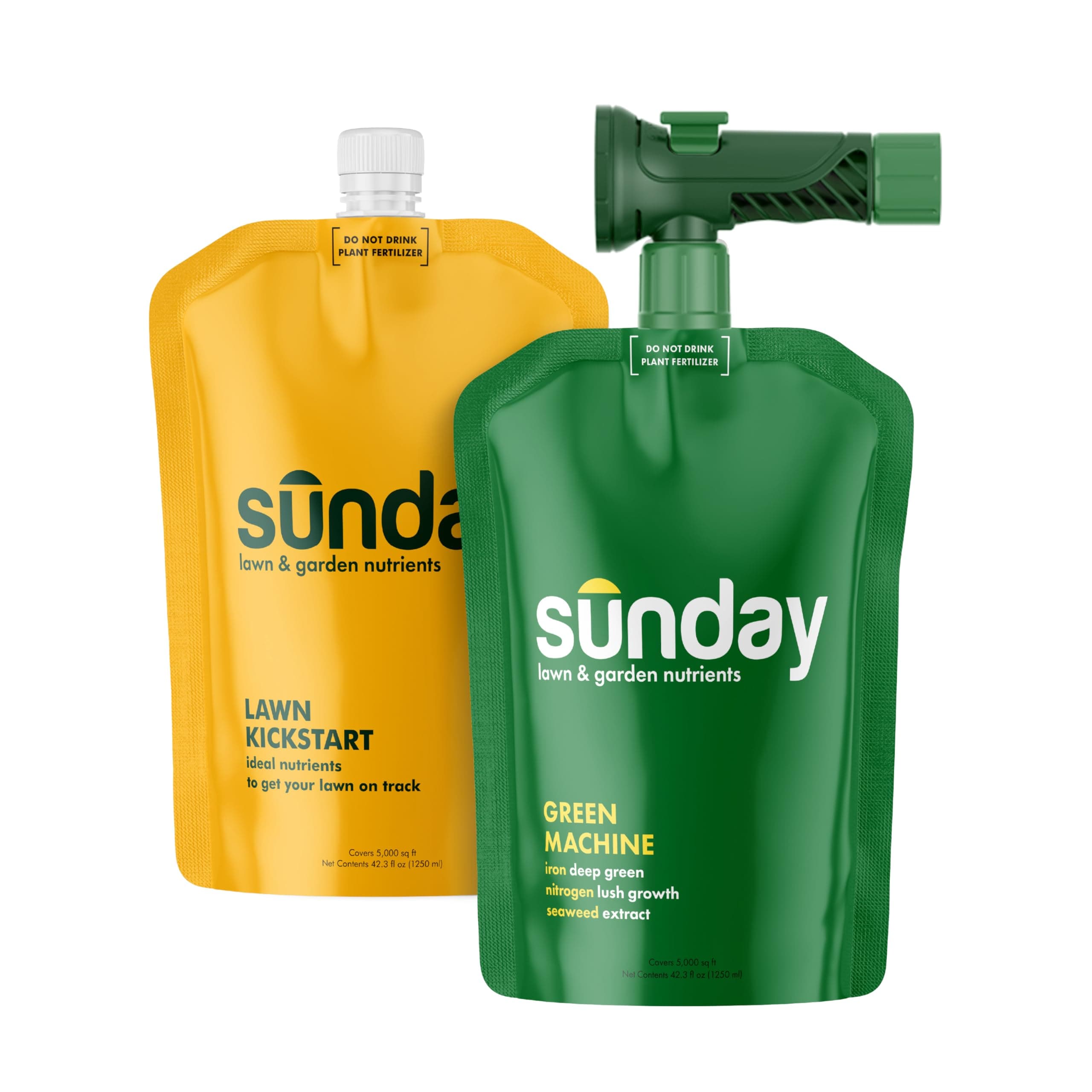 Sunday Lawn Kickstart + Green Machine Liquid Fertilizer - Lawn Fertilizer for Lush Growth - Includes Sprayer Attachment for Easy Application in 15 Minutes or Less - Covers Up to 5,000 Sq Ft Each