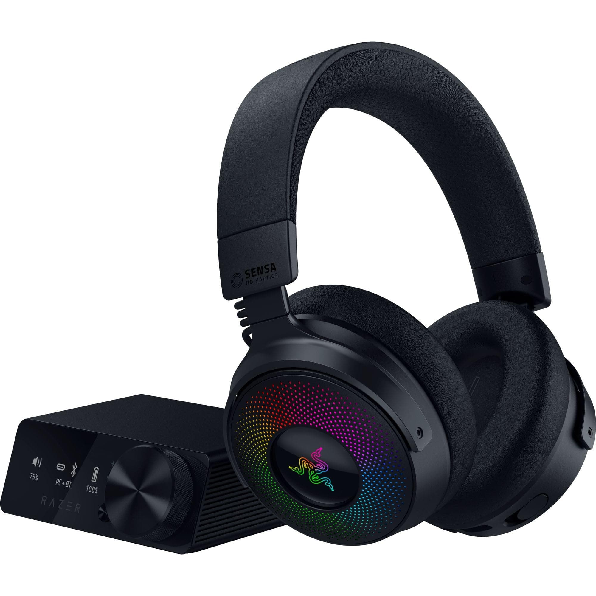 Razer Kraken V4 Pro Wireless Gaming Headset: OLED Control Hub - HD Haptics - 2.4GHz Wireless - Bluetooth - USB - 3.5 mm - Super Wideband Mic - For PC, Mac, PS5, Nintendo Switch, Steam Deck, Smartphone