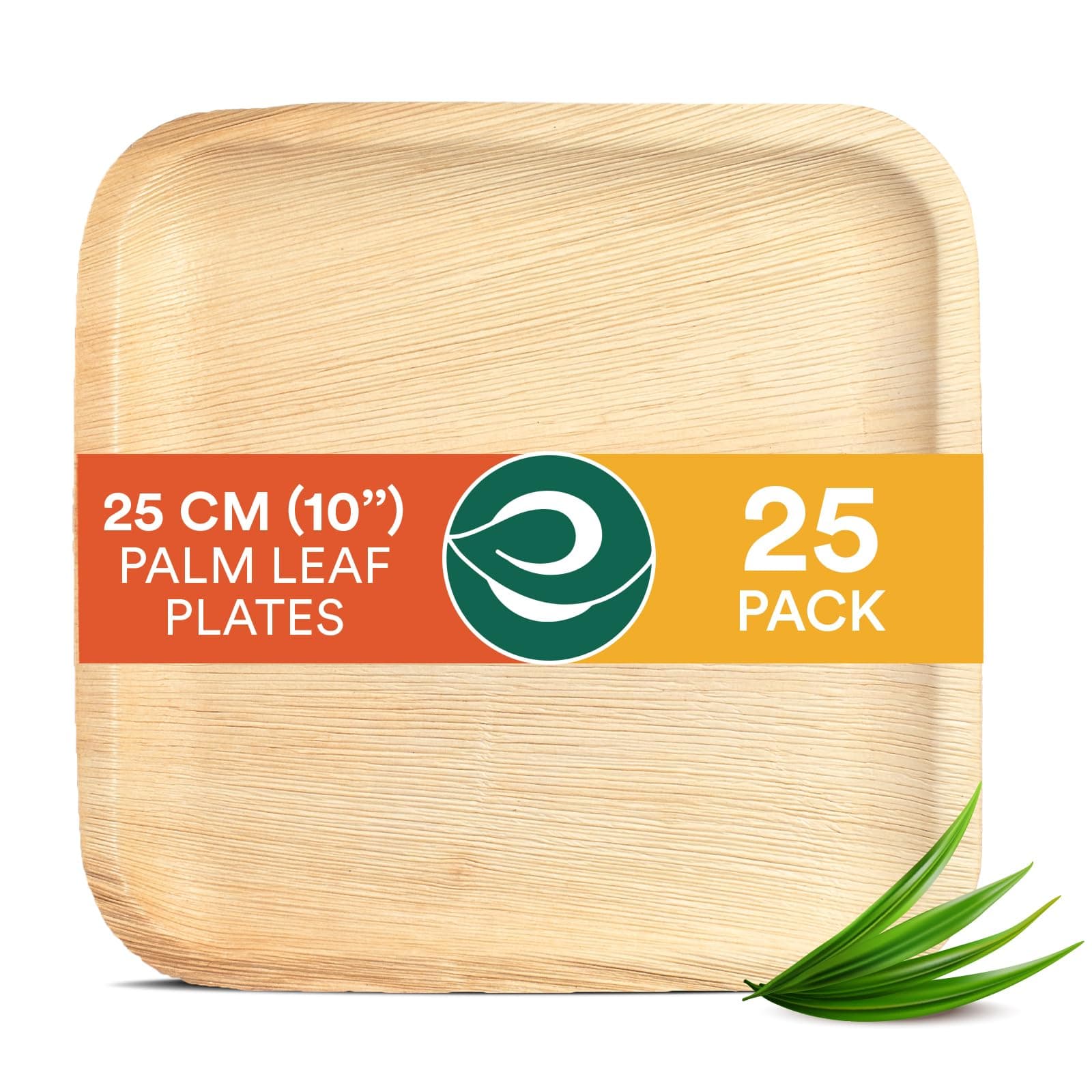 – ECO SOUL 25 Palm Leaf Plates 10”(25cm) Square Large Bamboo Plate I Eco Friendly, Biodegradable, Compostable Heavy-Duty Plate, Disposable Plates for Dinner, Party & Events