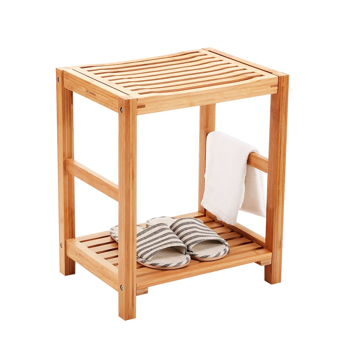 New Ridge Home GoodsNewRidge Home Natural Bamboo Shower Seat, Shaving Stool, Spa Bath Bench with Storage Shelf