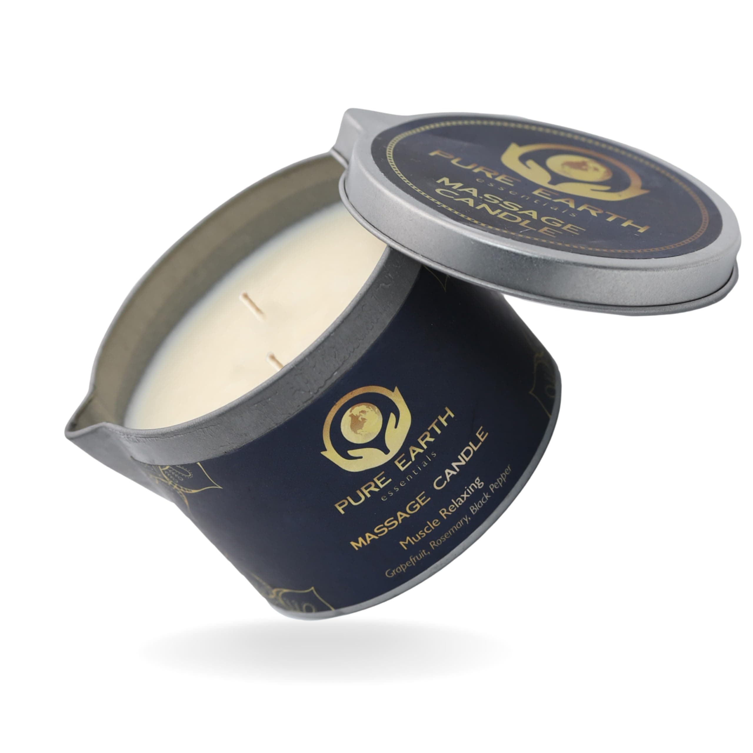 Muscle Relaxing Massage Oil Candle - Valentines Gift, Scented Massage Oil Candles for Relaxation and Home Spa (160 Grams or 6 oz.) - with Grapefruit, Rosemary, Black Pepper - by PURE EARTH essentials