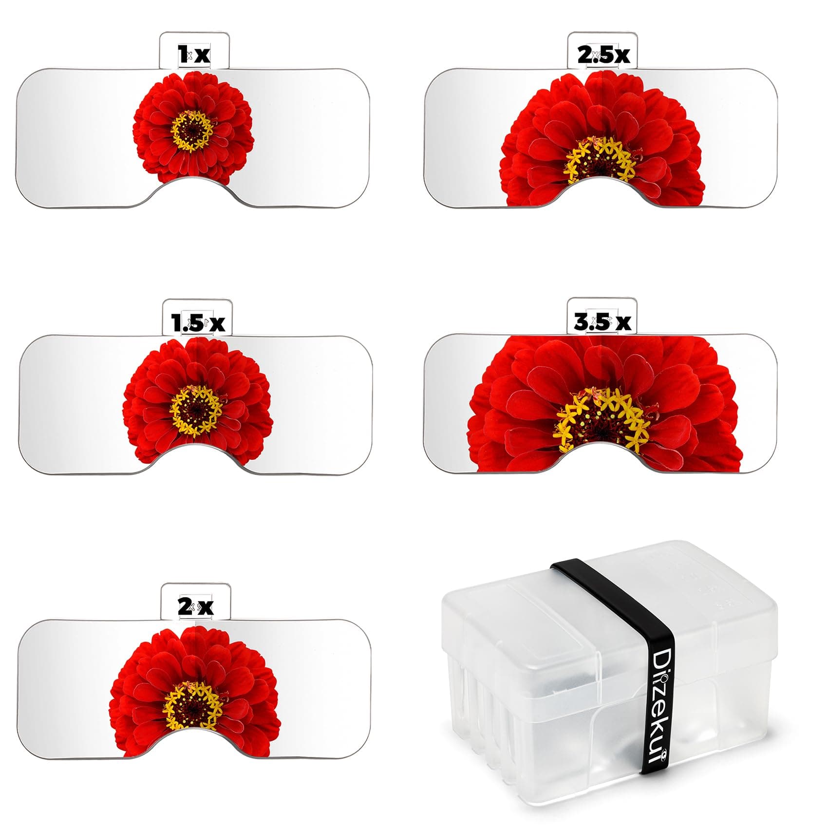 Dilzekui Spare Set of Magnifying Glass 5 Lenses 1X,1.5X,2X,2.5X,3.5X Magnification Acrylic Magnifying Lenses with Storage Case