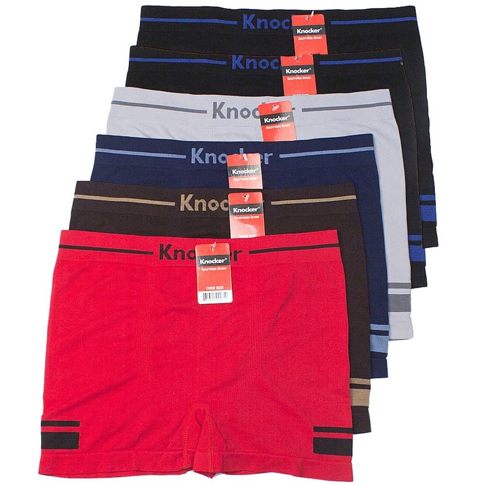 Mens 6pk Seamless Athletic Spandex Compression Sports Workout Boxer Brief Underwear Shorts Half Side Strips One Size