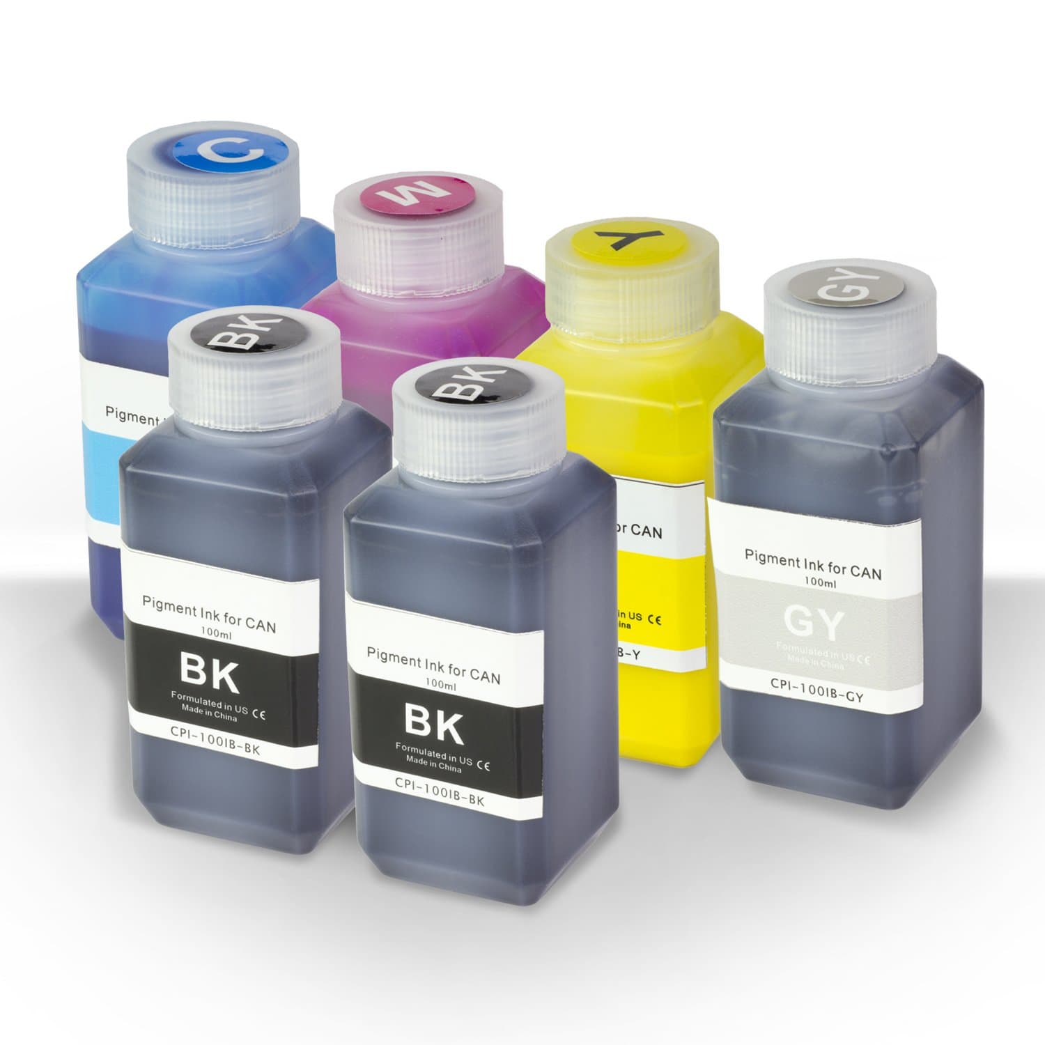 SOJIINK 6 PK Set - 2PK Black + 1PK (Cyan Magenta Yellow Gray) Pigment Refill Ink Bottle 100ML (3.38 fl oz) Bottle + Refill Tool Kit