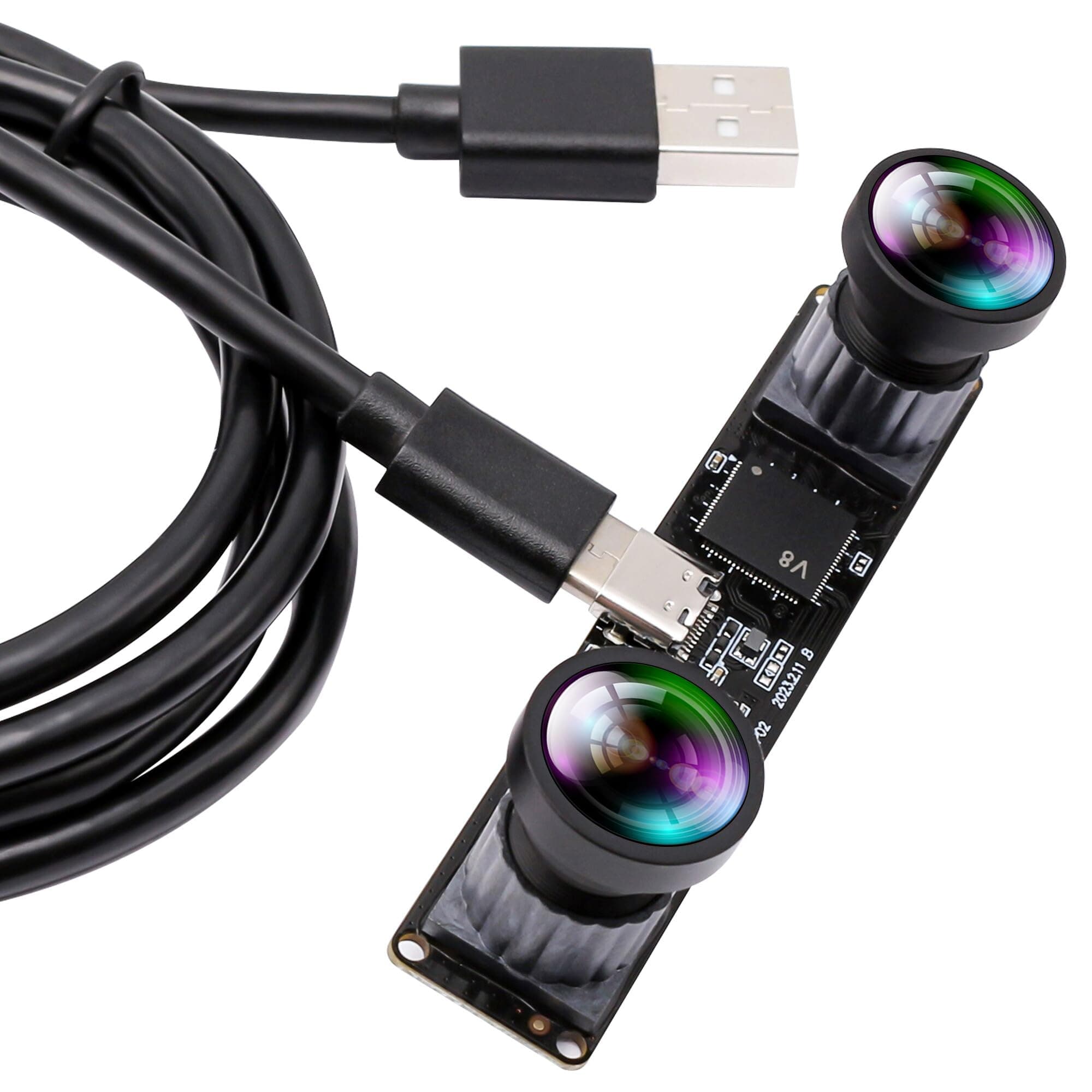 60fps USB Camera 4MP Synchronization Webcam Module with 120Degree No Distortion Dual Lens 3840X1080P 3D Stereo Webcam for PC Computer Cam for Face Recognition VR Biometric Detection