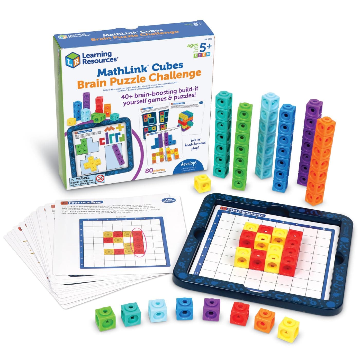 Learning Resources MathLink Cubes Brain Puzzle Challenge, 80 Pieces, Ages 5+, Linking Cubes, Connecting Cubes, Math Manipulative, Counting Cube