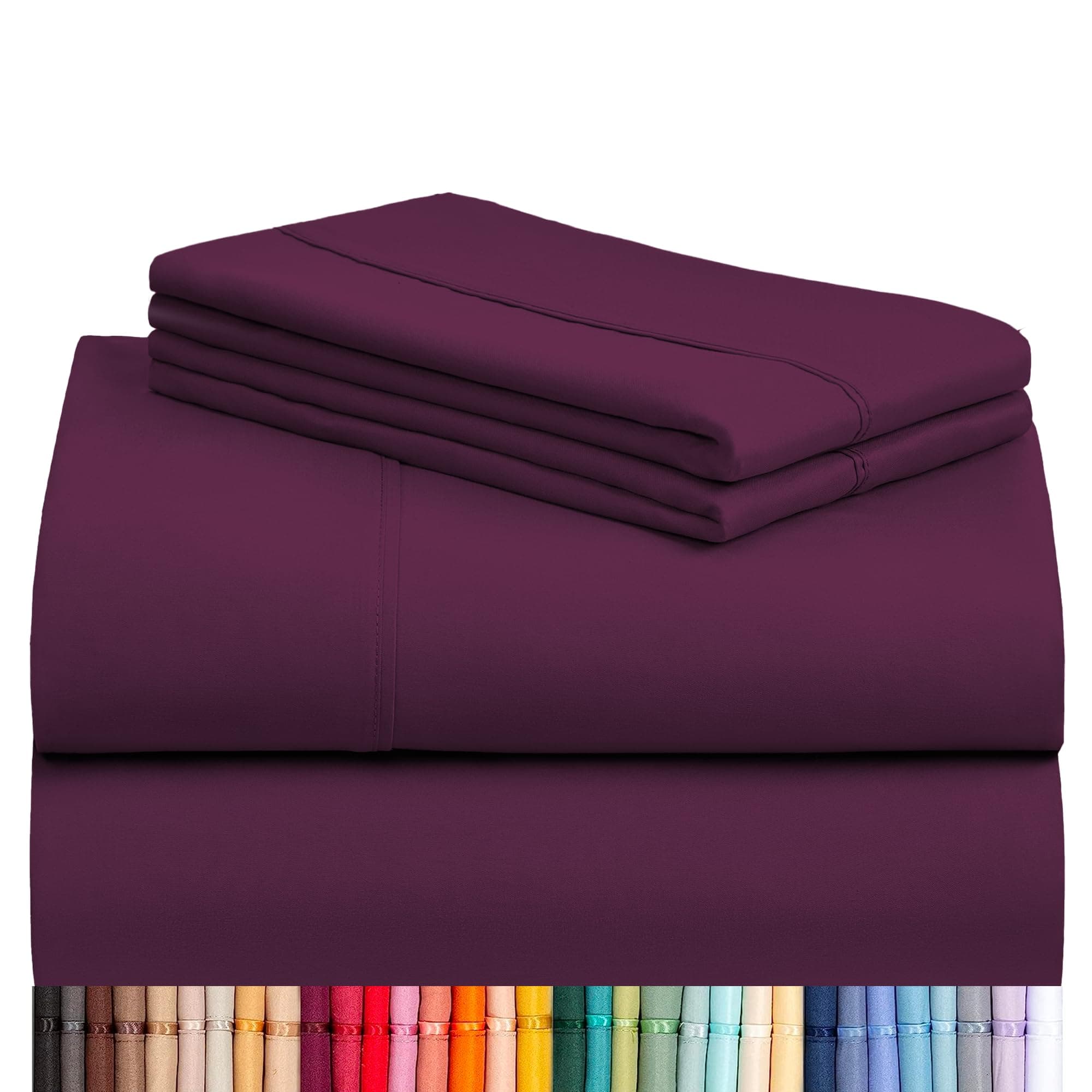 LuxClub 4 PC Queen Sheet Set, Deep Pockets Wrinkle Free Cooling Bed Sheets Hotel Bedding for Women, Men, Includes 1 Fitted Sheet, 1 Flat Sheet and 2 Pillowcases-Soft Eggplant