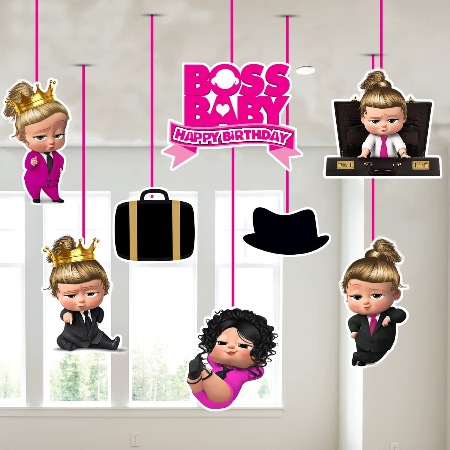 Zyozique Boss Baby Girl Birthday Ceiling Hanging Streamers Kids Theme for Baby Shower Birthday Decorations Supplies (Pack of 8)