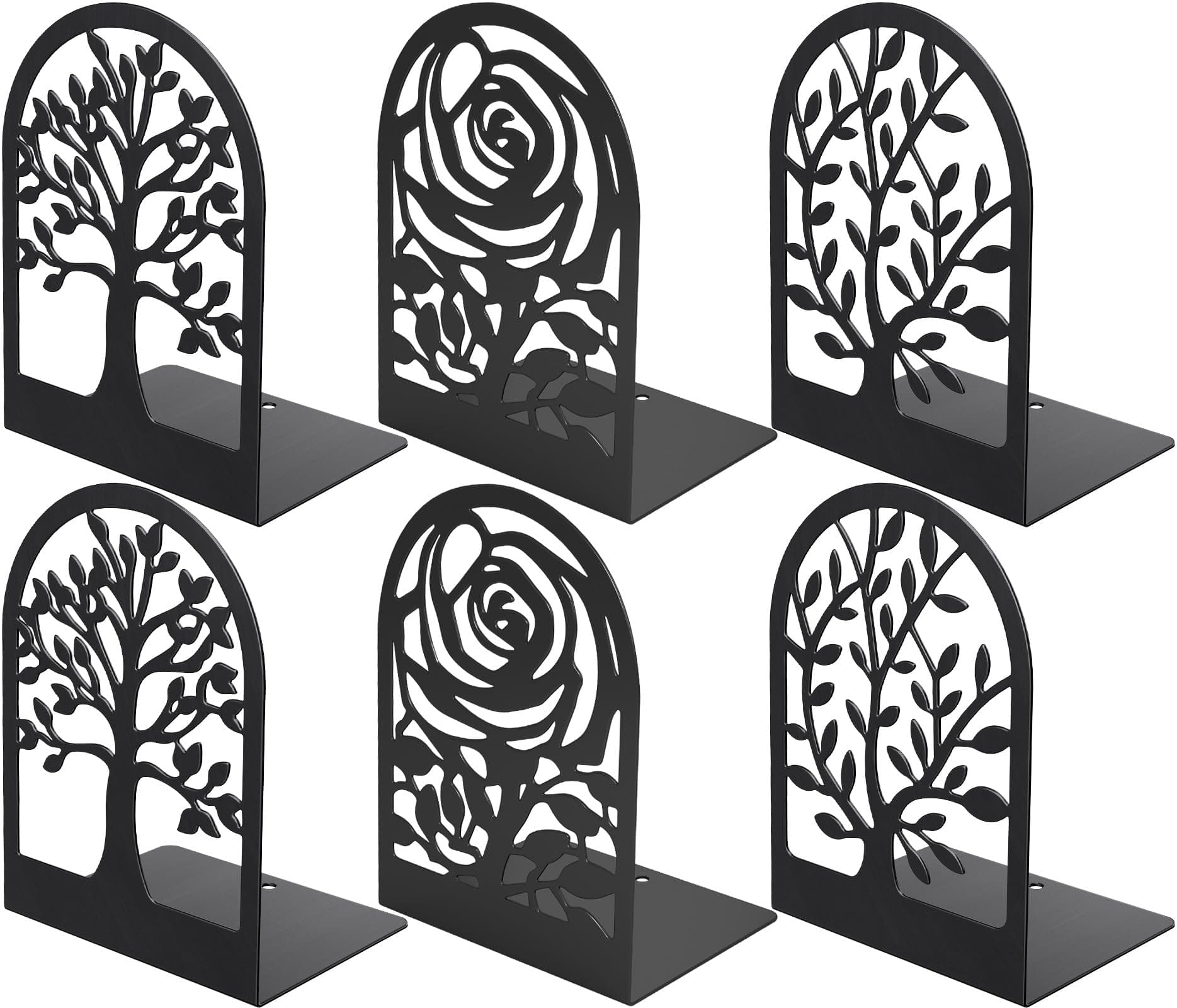 MaxGear Decorative Book Ends, Heavy Duty Bookends for Shelves, Metal Bookend for Heavy Book Supports, Office Bookends Shelf Holder Black 3pair, Non-Skid Book Stoppers 6.89x4.89x3.54 inch