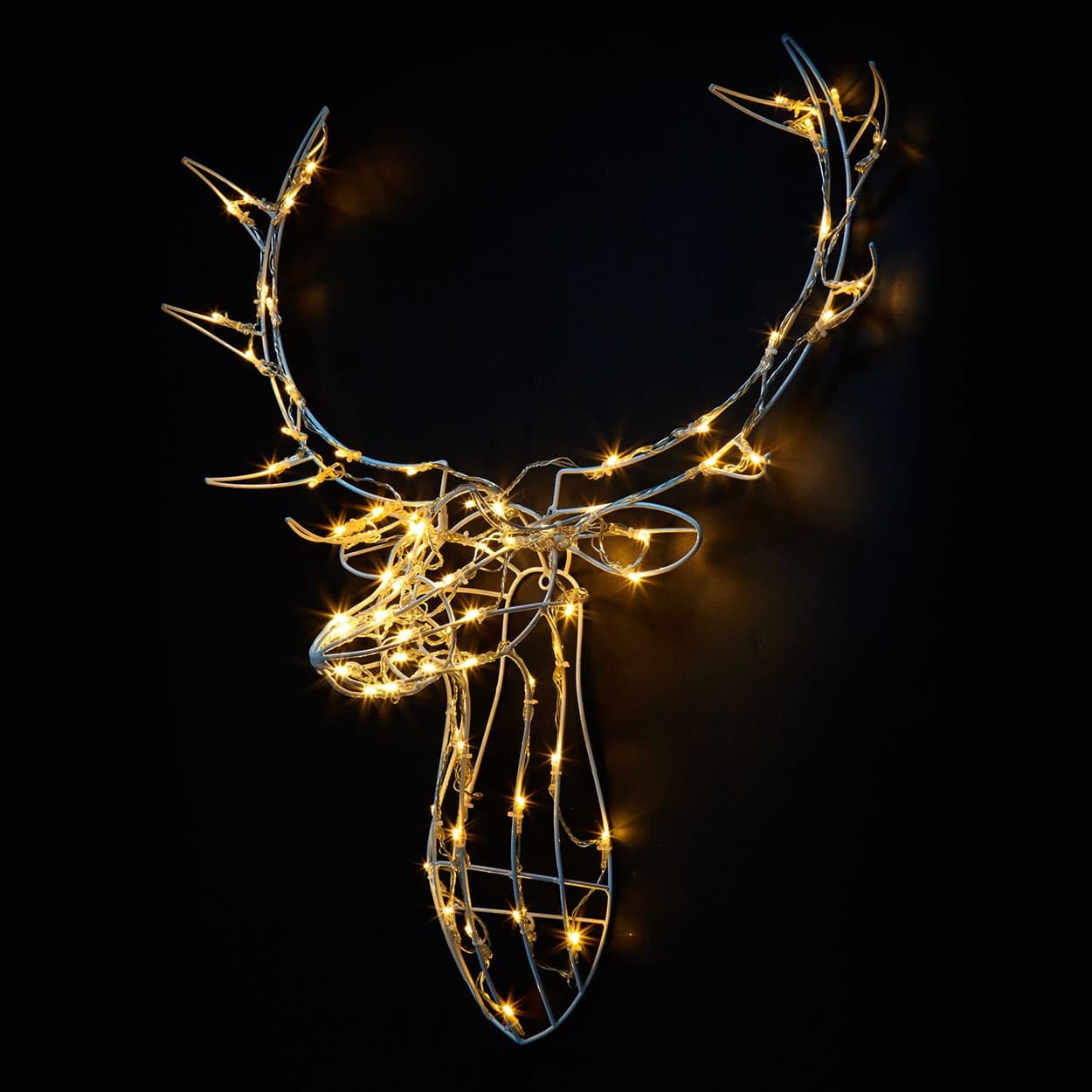 Outdoor Christmas Lights - Large Light-Up Stag Head with Warm White LEDs (90cm)