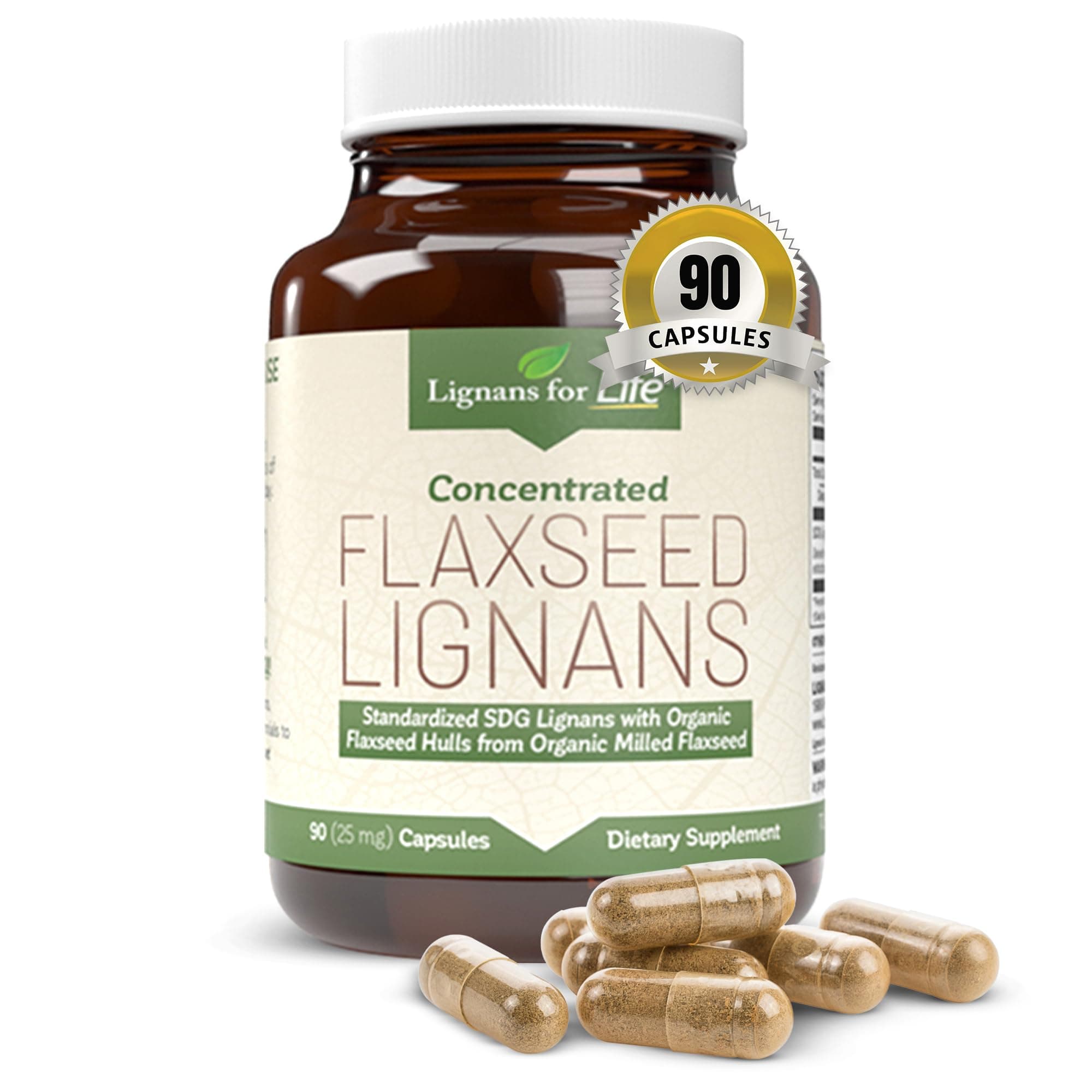 Lignans For Life Flaxseed and SDG - Omega 3 Fatty Acids, Fiber Antioxidants - Helps Improve Shiny Coat, Digestive and Heart Health, 25mg, 90 Capsules, 1 Pack