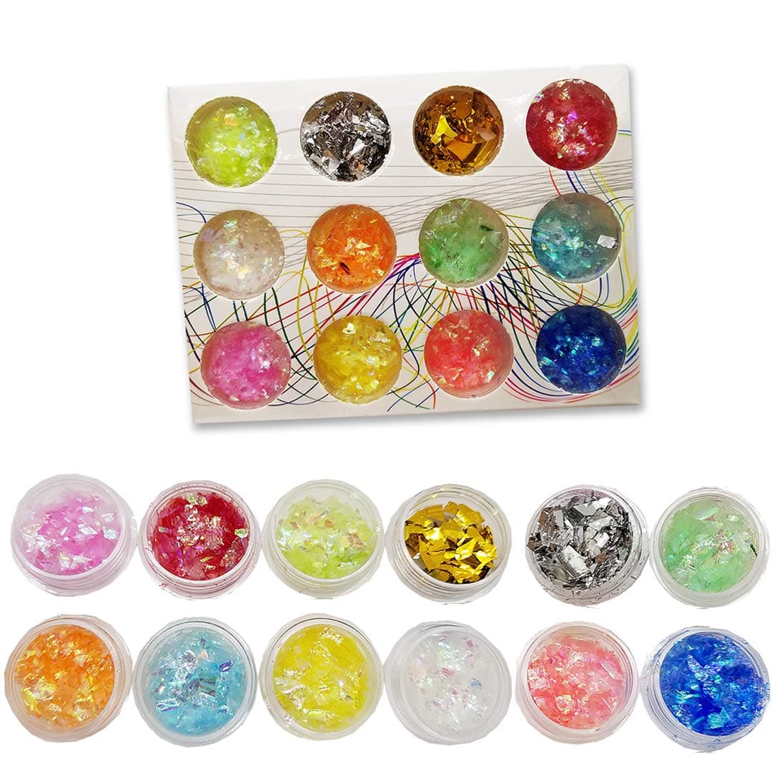 Paper Flakes 12 Pack - Slime Supplies, Slime Making, Add Ins, Nail Art, Glitter Accessories, Resin Craft, Shell Paper, Decoration Kit Maker Ingredients Set Bulk Homemade Jars Box Variety for Kids