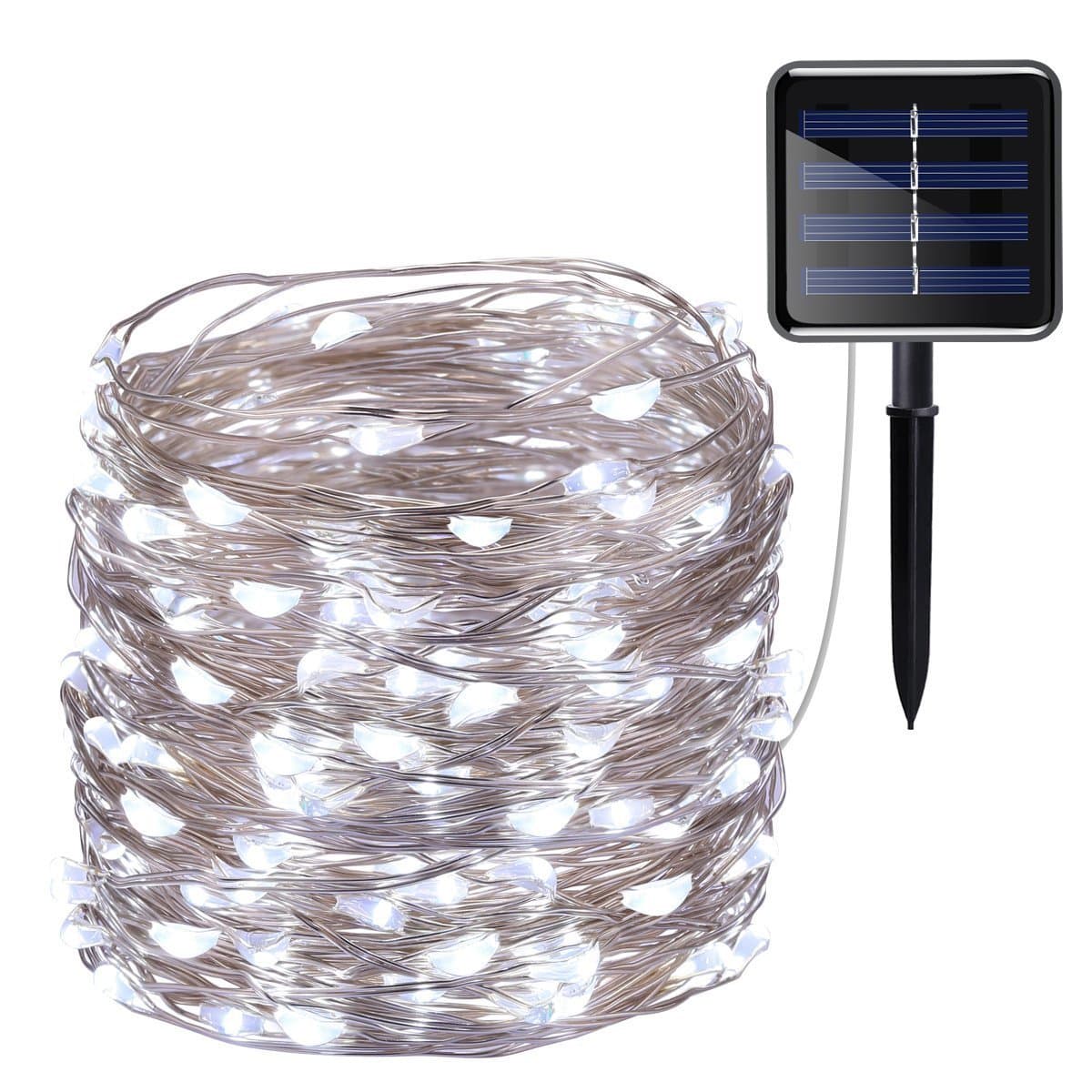 Solar LED Rope Lights, Pure White 12m 100 LED, 33ft String White Lights 8 Lighting Modes, Outdoor Waterproof Solar Strip Light Halloween Christmas,Gardens,Lawn,Patio,Weddings,Parties