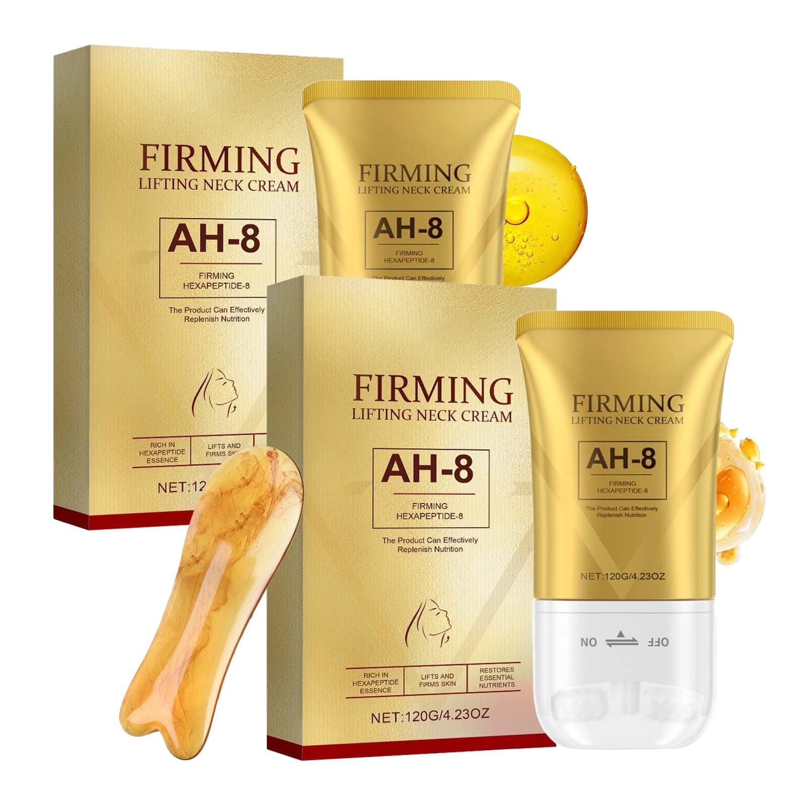 Ah-8 Firming Neck Cream - 2x Neck Creams for Sagging and Tightening+ Gua Sha Tool - Lift Sagging Skin, Reduce Wrinkles & Double Chin