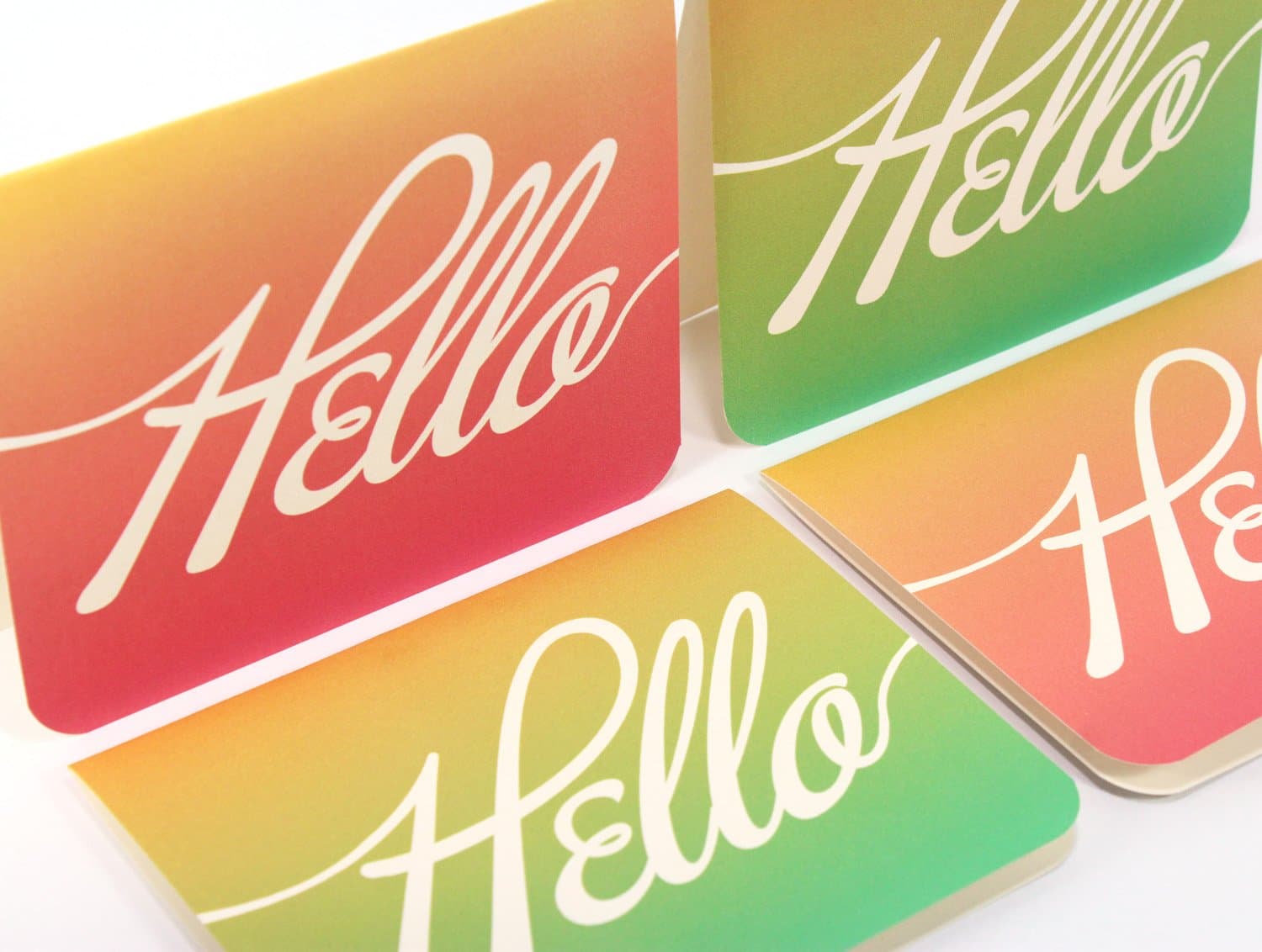 Hello - Set of 4 Greeting Cards - Vintage Cards - Blank Note Cards - Recycled Eco friendly Stationery - Retro Vintage Style, Pen Pals