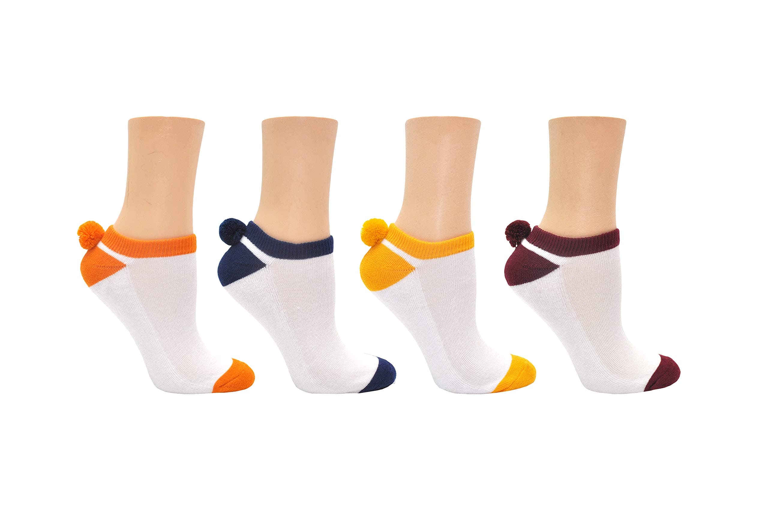 Sock House Co. Pom Pom Socks (4 Pair) - Team Spirit Athletic Socks - Fits Ladies Shoe Size: 4-10