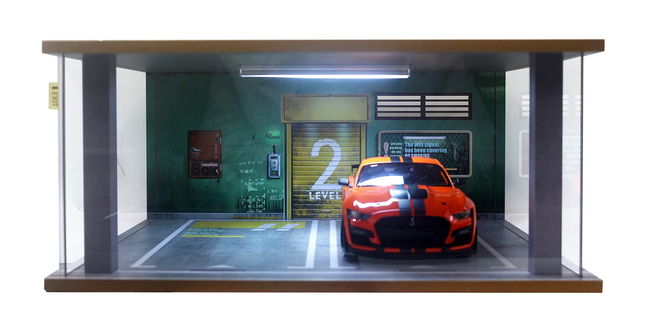 1/18 Scale Model Display Case - 1:18 Garage With Clear Acrylic Cover and LED Lighting for Die-Cast Cars, 2 Parkings Green
