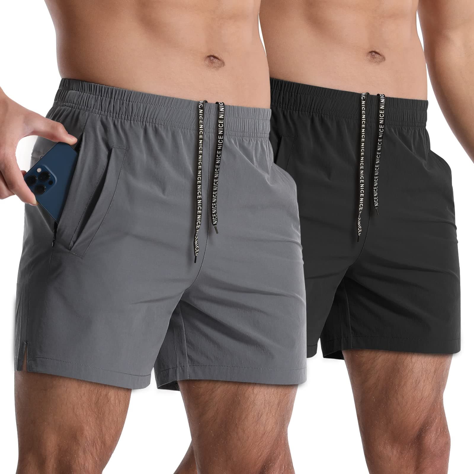 - 2 Pack Mens Athletic Shorts 5 Inch Quick Dry Gym Workout Shorts Men Lightweight Sports Running Shorts with Pockets
