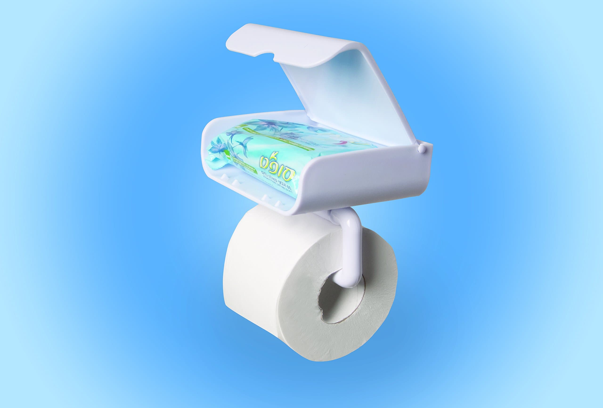 Toilet Paper 2 in 1 Holder With Storage Rattan (White)